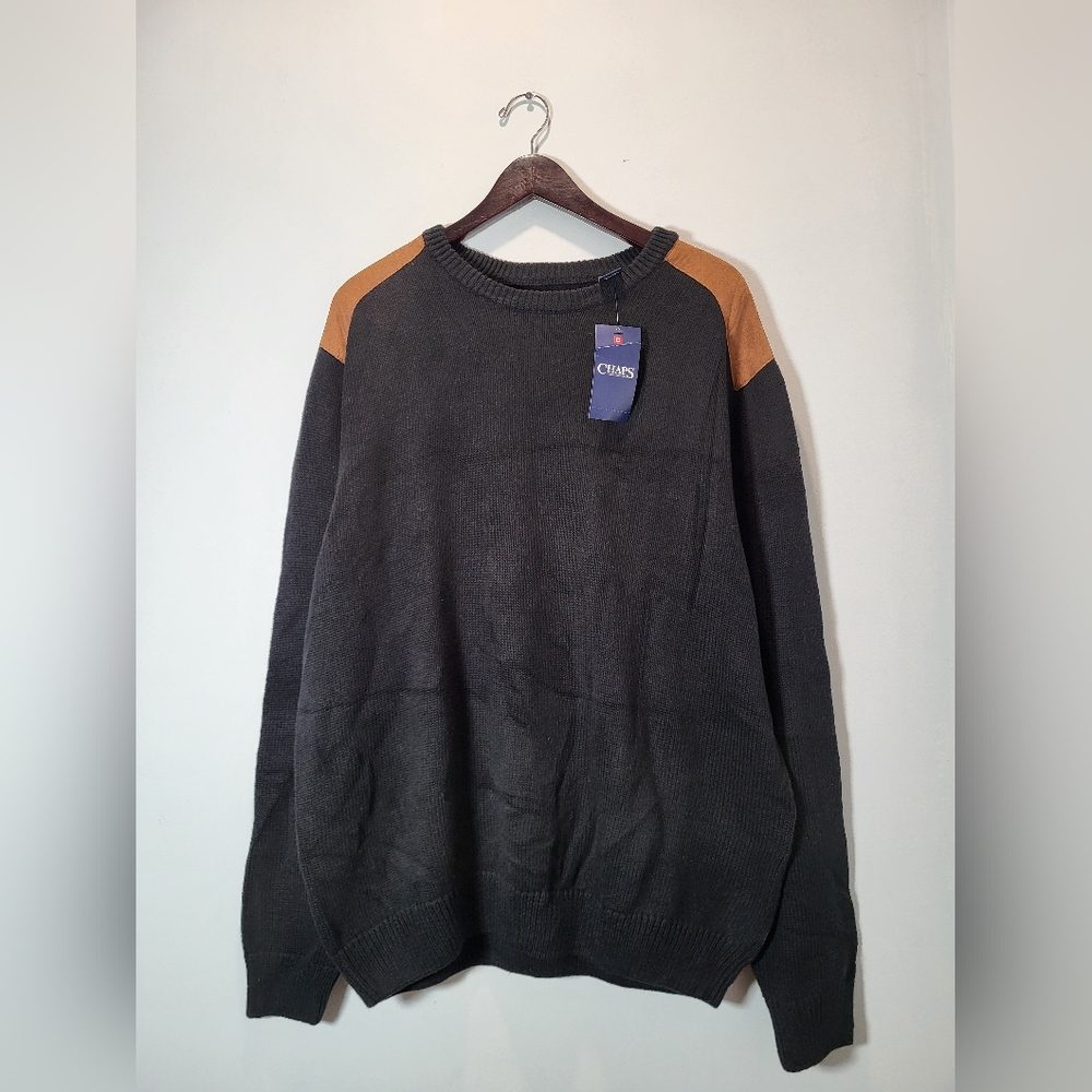 👕🌶 Brand New With Tags Chaps Leather Arms Knitted Sweater
